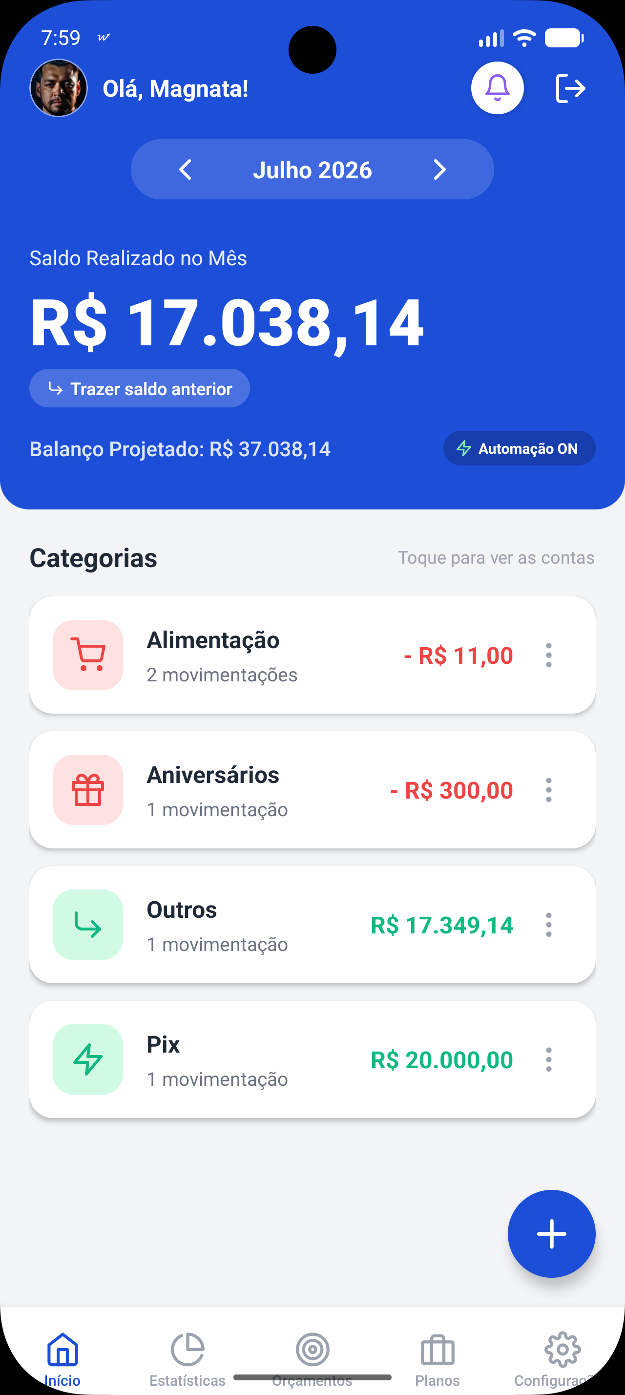 Tela do aplicativo Wisa Finance
